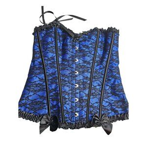 corsets Lavish Blue Lace Front latch Corset Size Large Adjustable String